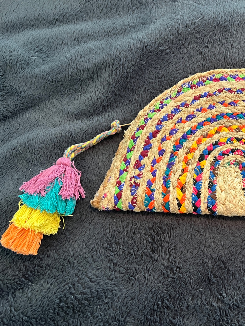 Shiraleah Natural Jute Clutch with Multicolor Tassel
